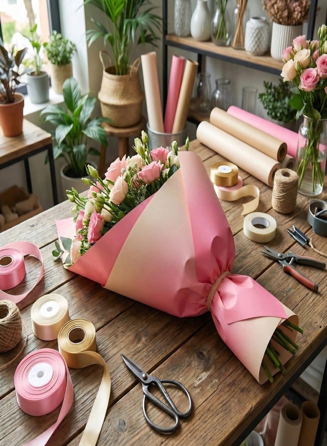 LeZakaa Blush Pink Cream Gradient Flower Wrapping Paper, 20 Sheets Waterproof Reversible Floral Wrap for Bouquets, Valentines Day, Mothers Day, Wedding, Birthday, Baby Shower, 22.8 x 19.7 in - Image 5